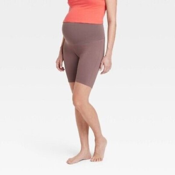 Isabel Maternity by Ingrid & Isabel Pants - Seamless Ribbed Maternity Bike Shorts Ingrid & Isabel Brown Small Women’s